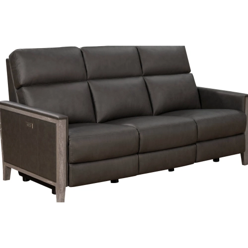 Hartman Power Reclining Sofa w/ Power Head Rests in Homerun Dark Gray Leather & Grey Wood